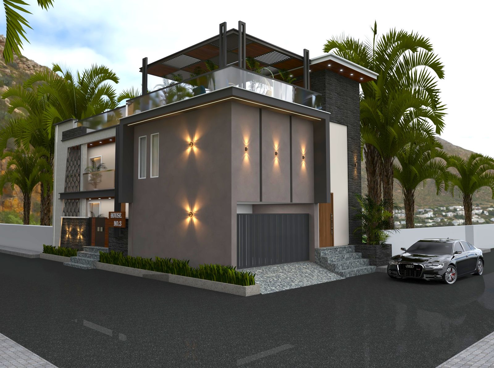 Amaze Architects — House No. 3, Ajmer (Night Elevation)